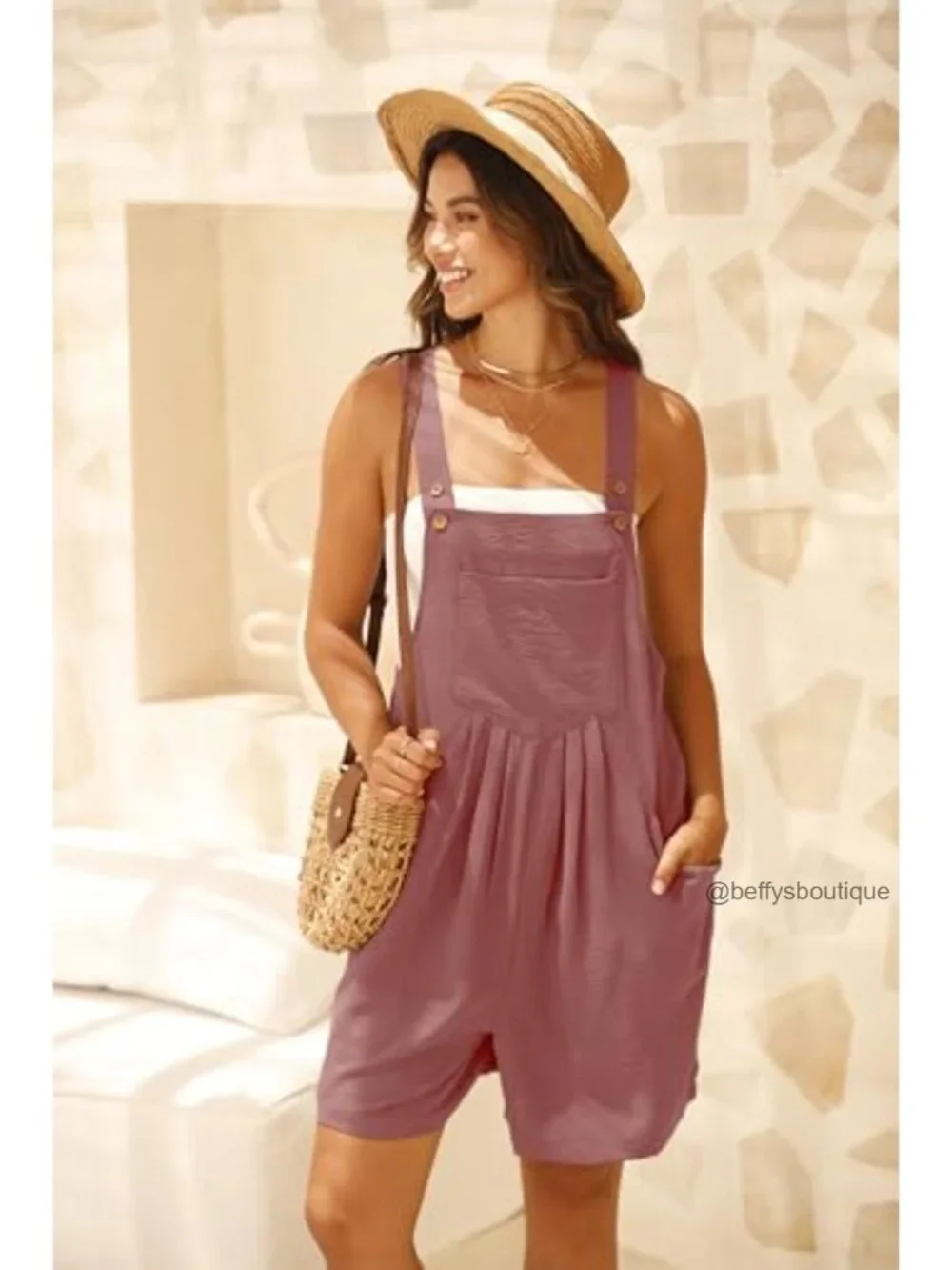 Sleeveless Adjustable Overalls Romper with Pockets Summer Casual